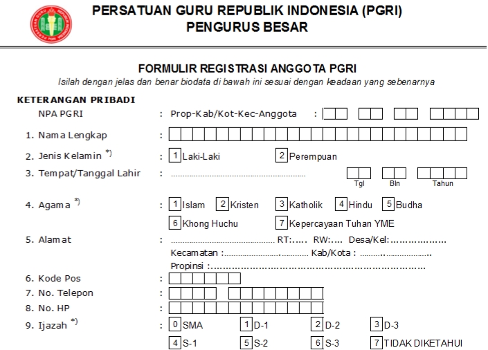 Pendaftaran PGRI Sumatera Selatan - Persatuan Guru Republik Indonesia Cabang Kabupaten Sumatera Selatan
